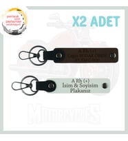 Koyu Kahve-Beyaz, Motor Tutkunlarına, İsim Plaka ve A Rh + Kan Grubu Yazılı Kişisel 2'li Anahtarlık