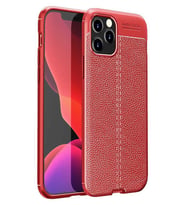 iPhone 11 Pro Max Kılıf Deri Desenli Kamera Korumalı Silikon (Kırmızı)