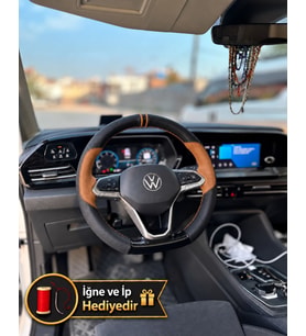 Vw Polo Dikme Direksiyon Kılıfı Delikli Deri Parlak Siyah Taba Detay Çift Yüzük ve Dikiş 2021-2026