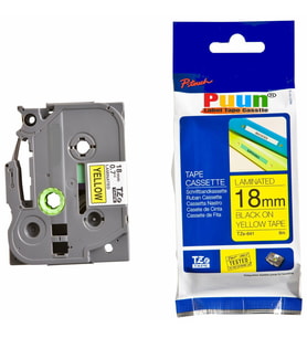 PUUN®Brother P-Touch TZE-641 18MM x 8m Sarı Üzerine Siyah Muadil Laminasyon Etiket Şeridi (Çok Renkli)