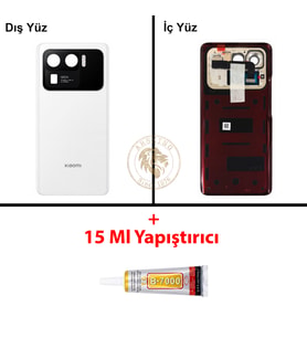 Xiaomi 11 Ultra Beyaz Arka Pil Kapağı Batarya Kapağı Lazer Kesim + B-7000 Yapıştırıcı