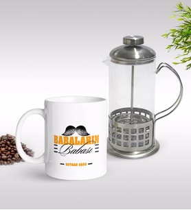 BK Gift Kişiye Özel Babaların Babası Tasarımlı Kupa & French Press Seti-2 (Model 1)