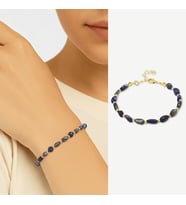Altın Rengi Metal Zincirli Dorika Top Süslemeli Amorf Lapis Doğaltaş Kadın Bileklik