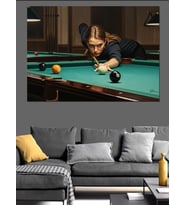 Bilardo Oynayan Odaklanmış Genç Kadın Dekoratif Kanvas - Mdf Ahşap Tablo