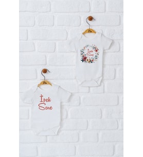 Pia Baby Premium %100 Pamuk İsme Özel Organik Baskılı İkili Set Çıtçıtlı Bebek Body Zıbın Modelleri 5067-17 (Ekru)