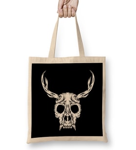 Skull With Antlers Creepy Gorilla Antlers Cool Unique Animal Skull Bez Çanta Uzun Saplı