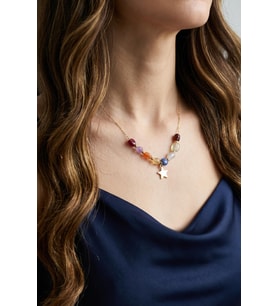 Yıldız Model 7 Çakra Doğal Taş Kolye - Çelik Zincirli