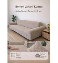 Lastikli 3 Kişilik Koltuk Örtüsü Kaymaz Esnek ve Yıkanabilir Koltuk Kılıfı bohem vizon 180 x 230