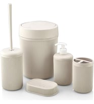 Banyo Seti, Çöp Kovası, Sıvı Sabunluk, Diş Fırçalık, Sabunluk ve Tuvalet Fırçası, 5 Parça (Beyaz)