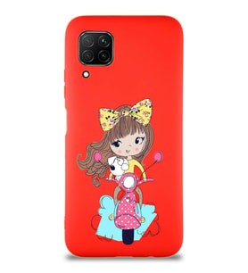 Huawei P40 Lite Soft Premier Kapak Vespagirl Tasarımlı Silikon Kılıf - Kırmızı (Şeffaf)
