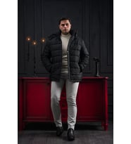 Advante Slimfit Çıtçıt Ve Fermuar Kapamalı Kapşonlu Erkek Kapitone Mont (Siyah)