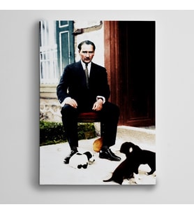 Atatürk ve Yavru Köpekler  Kanvas Tablo