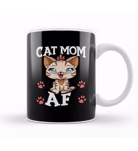 Cat Mom AF Hilarious Crazy Cat Lady Kitty Obsessed Kupa Bardak Porselen