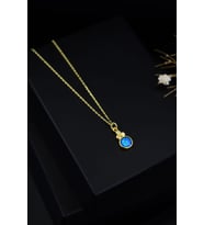 925 Ayar Gümüş Gold Kaplama Mavi Opal Yuvarlak Kolye