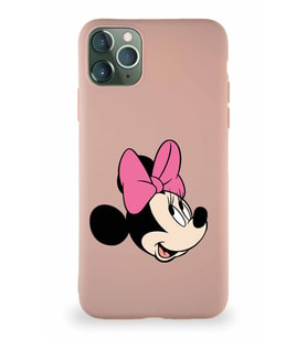 Apple iPhone 11 Pro Max Soft Premier Kapak Minnie Mouse-A Tasarımlı Silikon Kılıf - Pudra (Şeffaf)