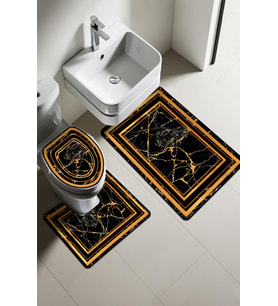 Modern Desenli Dijital Baskı 3’lü Banyo Paspas Takımı Yıkanabilir Kaymaz Tabanlı Klozet Takımı KLZ0058 (Çok Renkli)