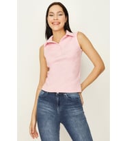 Kadın Polo Yaka Kolsuz Örme Body (Pembe)