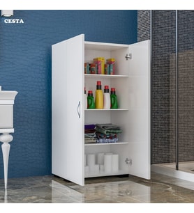 Modilayn Banyo Dolabı 2 Kapaklı 4 Raflı Çok Amaçlı Dolap (Beyaz)