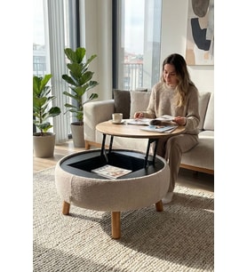 İriva Sandıklı Mekanizmalı Orta Sehpa/Bench, Sütlü Kahve (Ekru)