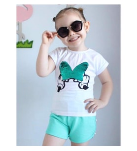MODAVALS MINNIE BASKILI PUL PAYETLİ İNCİ DETAYLI ŞORTLU TAKIM