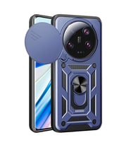 Xiaomi Mi 13 Ultra Kılıf Yüzüklü Standli Sürgülü Kamera Korumalı Tank Sert Silikon Kapak (Mavi)