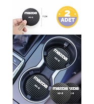 Mazda MX-6 Siyah Karbon Araç Bardak Altlığı Mazda Logolu MX-6 Özel Üretim 2 Adet 7 cm