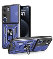 Vivo Y19S Kılıf Yüzüklü Standlı Manyetikli Kamera Sürgülü Armor Zırh (Mavi)