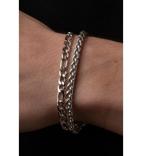 İkili Çelik Bileklik Çifti Unisex Erkek Bayan Bileklik Zincir Künye Set ack06-01-s (Metal)