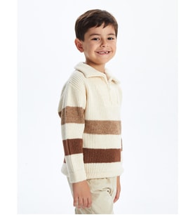 LCW Kids Bej Dik Yaka Erkek Çocuk Triko Kazak