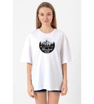 Let The Adventure Begin Beyaz Kadın Oversize Tshirt