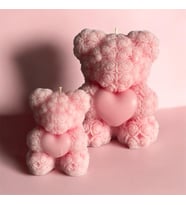Chemood İkili Gül Kokulu Desenli ve Kalpli Ayıcık Mum, Pembe