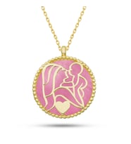 925 Ayar Gümüş Gold Pembe Sedef Taşlı Anne Çocuk Sevgisi Kolye