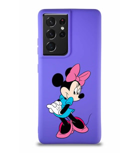 Samsung Galaxy S21 Ultra Soft Premier Kapak Minnie Mouse-F Tasarımlı Silikon Kılıf - Mor (Şeffaf)