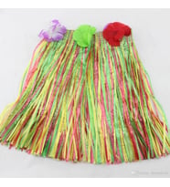 Yetişkin ve Çocuk Uyumlu Rengarenk Püsküllü Hawaii Luau Hula Etek 40 cm