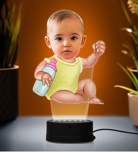 Doğum Günü Hediyesi,Sevgiliye Hediye, Kişiye Özel Fotoğraflı Bebek Karikatür 3D Led Lamba (Beyaz)