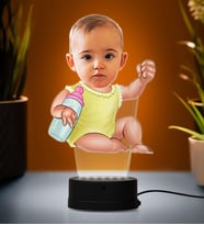 Doğum Günü Hediyesi,Sevgiliye Hediye, Kişiye Özel Fotoğraflı Bebek Karikatür 3D Led Lamba (Beyaz)