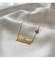 Kişiye Özel Taşlı Nazar Boncuğu İsim Kolye 925K Gümüş (Gold)