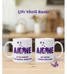 İyi Ki Varsın İyi Ki Benim Annemsin Bu Kadın Harika Bir Anne Yazılı Özel Tasarım Kupa Bardak Yeni Anneye Hediye Bebek ve Kelebek Figürlü