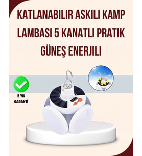 Güneş Enerjili USB Şarj Edilebilir 5 Modlu Katlanabilir LED Kamp Işığı