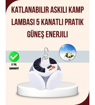 Güneş Enerjili USB Şarj Edilebilir 5 Modlu Katlanabilir LED Kamp Işığı