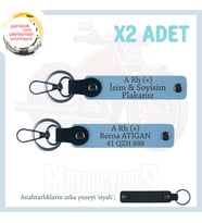 Yol Arkadaşlarına, İsim Plaka ve A Rh + Kan Grubu Yazılı Acil Durum x2 Anahtarlık Takımı, Mavi-Syh