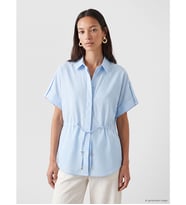 LCWAIKIKI Classic Mavi Çizgili Bağcıklı Oversize Kadın Gömlek