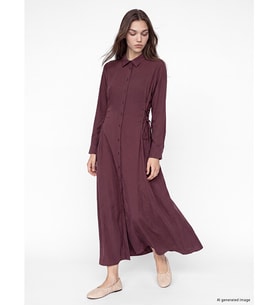 LCW Modest Bordo Bağlama Detaylı Modal Karışımlı Gömlek Elbise