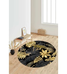 Dijital Baskılı Kaymaz Taban Yıkanabilir Yuvarlak Salon Halısı Koridor Halısı Paspas NDY-HS-303 (Gold)