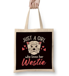 Girl Who Loves Westie West Highland Terrier Dog Breed Puppy Bez Çanta Uzun Saplı