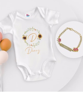 BK Kids Kişiye Özel Harfli İsimli Beyaz Bebek Body Zıbın ve Kız Bebek Künyesi Hediye Seti-3