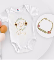 BK Kids Kişiye Özel Harfli İsimli Beyaz Bebek Body Zıbın ve Kız Bebek Künyesi Hediye Seti-3