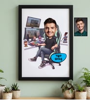 Kişiye Özel Karikatürlü Gamer Arkadaşa Hediye Siyah Çerçeve Doğum Günü Hediyesi