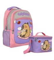 Capybara Kız Çocuk Okul Sırt Çantası ve Beslenme Çantası Seti - Mor - Pembe - SETCPB5233B