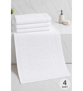 4 lü Ayak İzli Banyo Pamuklu Ayak Havlusu 50x70 Cm Beyaz